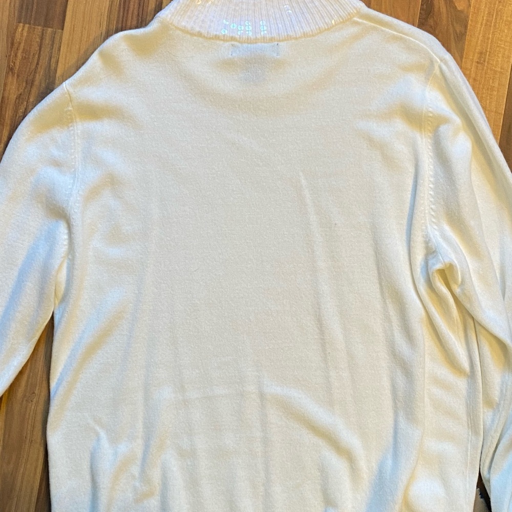 Elegant Karen Scott Mock Turtleneck Cream Pullover Sweater with Sequined Neck XL - Picture 3 of 7